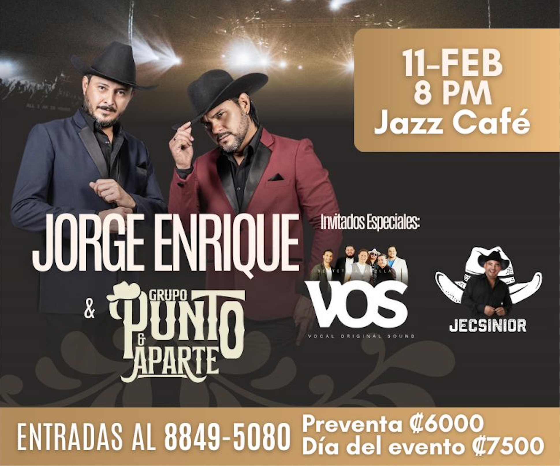 Jorge Enrique y Grupo Punto & Aparte presentan una noche única de romanticismo y regional mexicano en Jazz Café Escazú